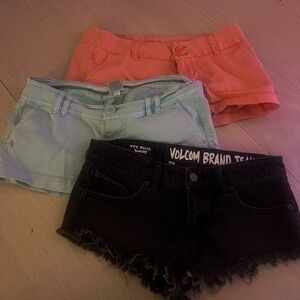 Volcom Women's Shorts in Coral, Light Blue, and Black